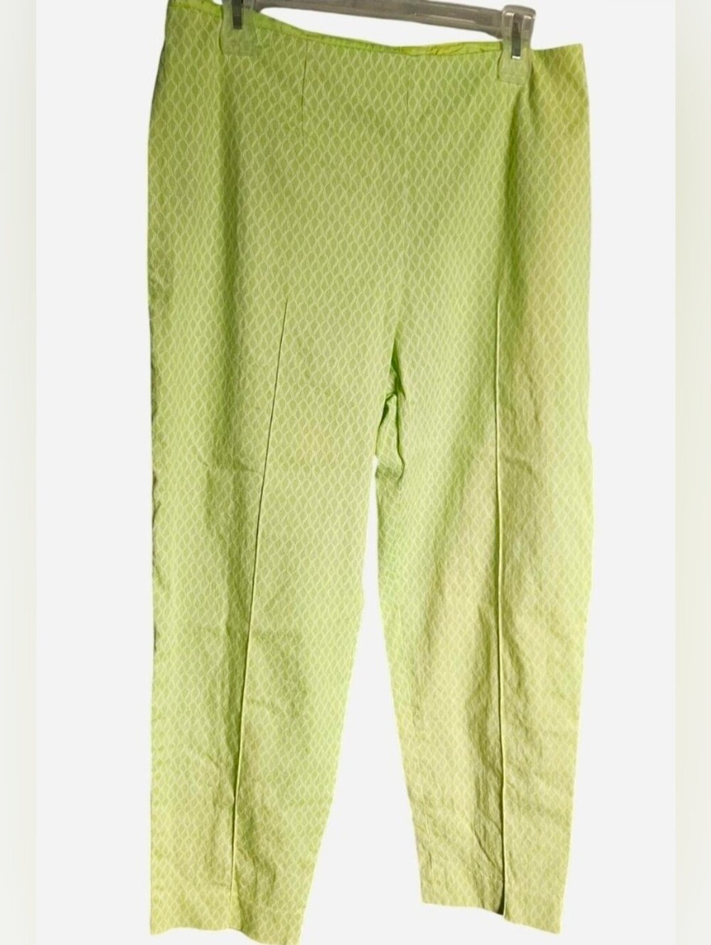 Carlisle Geometric Print Ankle Pants Lime Green White Size 16 Slim Cropped